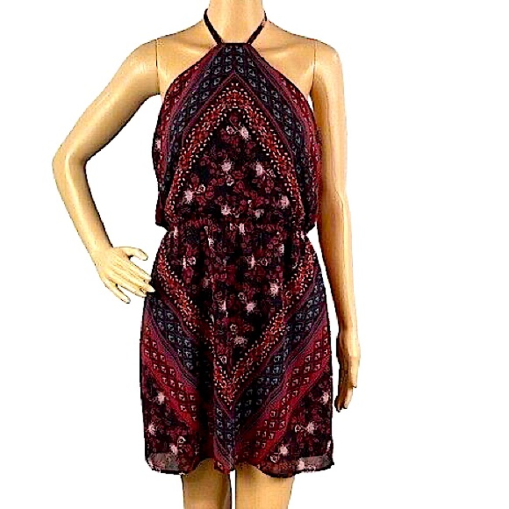 Boho Tribal Patterned Halter Mini Dress w/ Slip | Express | Small